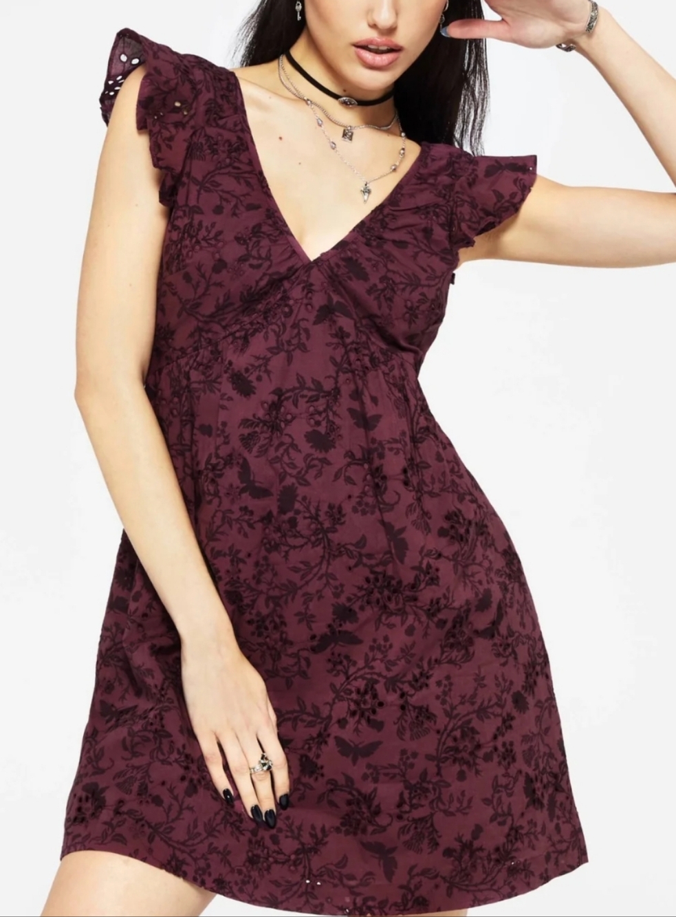 Disturbia Morgana Cotton Broderie Frill Sleeve Dress - 10